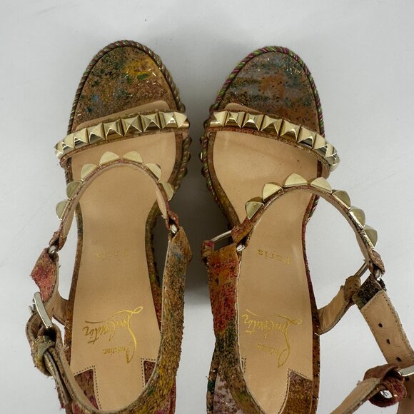 Louboutin Cork Bloom Cataclou Studded Wedges - Size 39 - Picture 9 of 10
